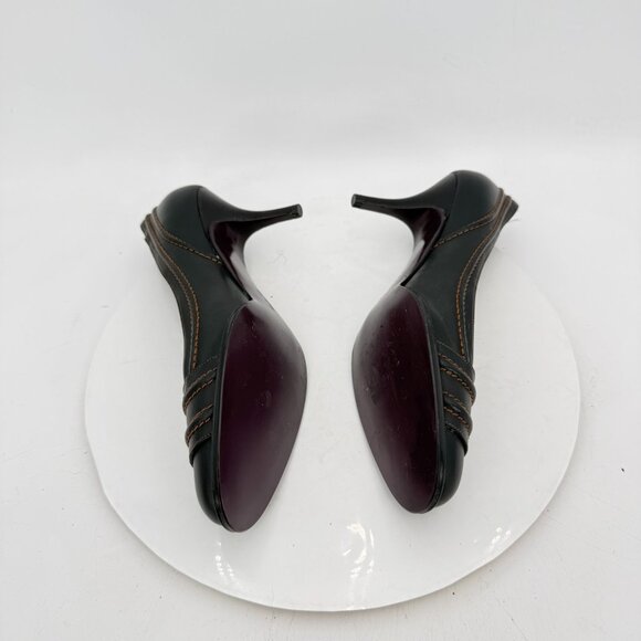 Salvatore Ferragamo Women Size 10B Brown Leather Belt Slip On Pump Heel Shoes - Picture 7 of 11